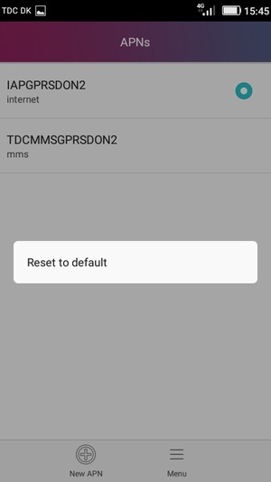 Select Menu and Reset to default