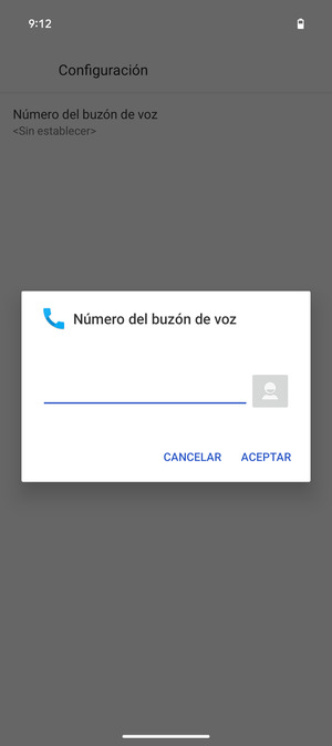 Introduzca el Número del buzón de voz y seleccione ACEPTAR