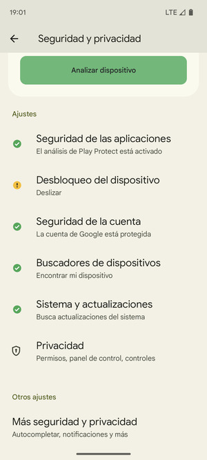 Desplácese y seleccione Más seguridad y privacidad