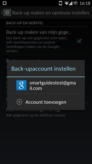 Selecteer uw back-up-account