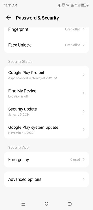To change the PIN for the SIM card, go to the Password & Security menu and select Advanced options