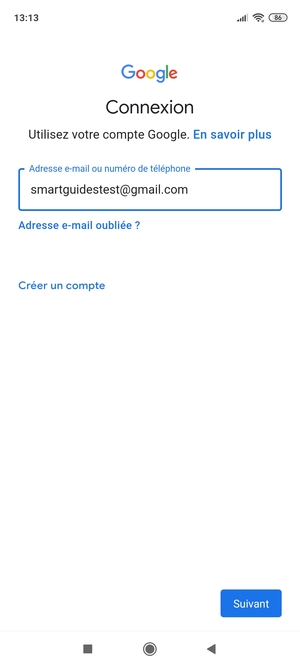 Saisissez votre adresse Gmail et sélectionnez Suivant