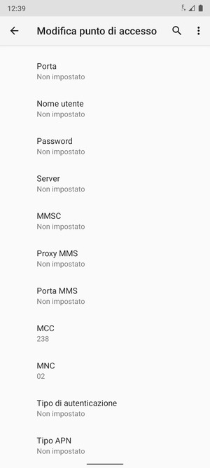 Scorri verso il basso e inserisci le informazioni degli MMS