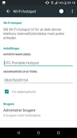 Indtast en adgangskode på minimum 8 tegn og aktiver Wi-Fi-hotspot