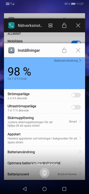 Tryck på ikonen Radera för att stänga alla appar som körs