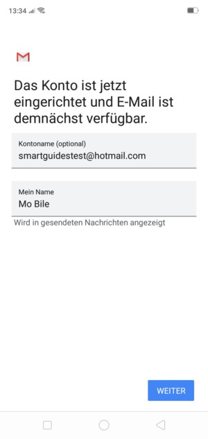 Geben Sie Ihrem Konto einen Namen und geben Sie Ihren Namen ein. Wählen Sie WEITER