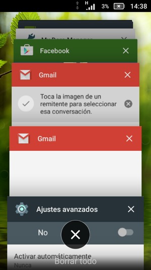Seleccione Borrar todo para cerrar todas las aplicaciones en ejecución