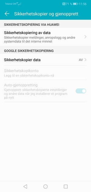 Velg Sikkerhetskopier data