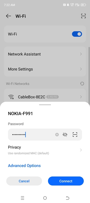 Enter the Wi-Fi password and select Connect