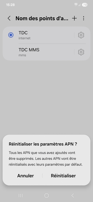 Sélectionnez Réinitialiser