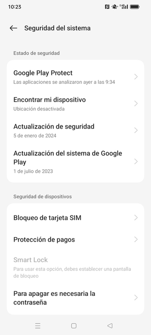 Seleccione  Bloqueo de tarjeta SIM