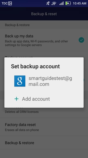 Select your backup account