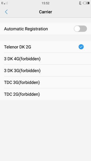 Select a network operator from the list