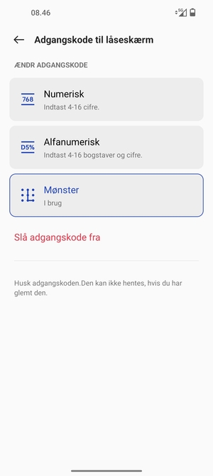 Din telefon er nu sikret med en skærmlås
