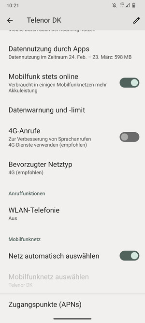 Scrollen Sie und wählen Sie Zugangspunkte (APNs)