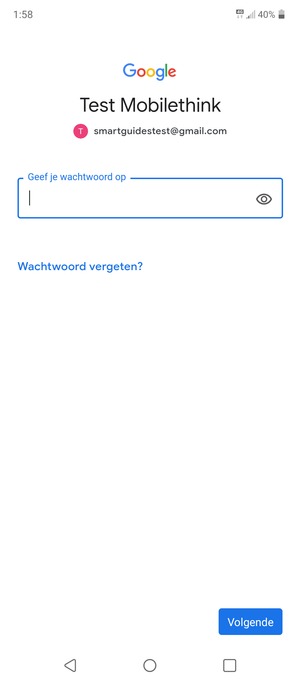 Voer uw wachtwoord in en selecteer Volgende