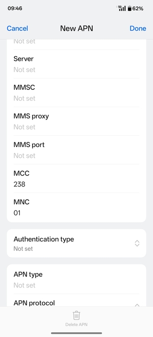 Scroll down and enter MMS information