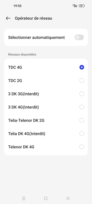 Sélectionnez un opérateur réseau dans la liste