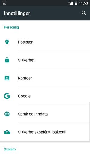 Bla til og velg Sikkerhet