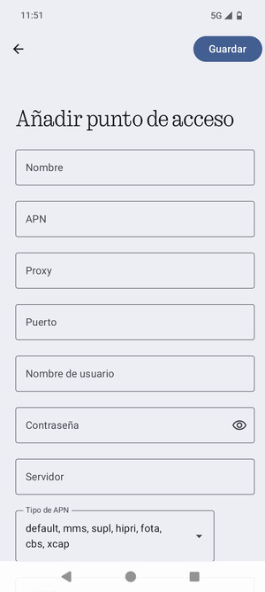 Introduzca la información de MMS