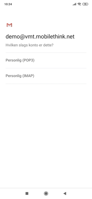 Vælg Personlig (POP3) eller Personlig (IMAP)