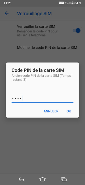 Saisissez votre Ancien code PIN de la carte SIM et sélectionnez OK