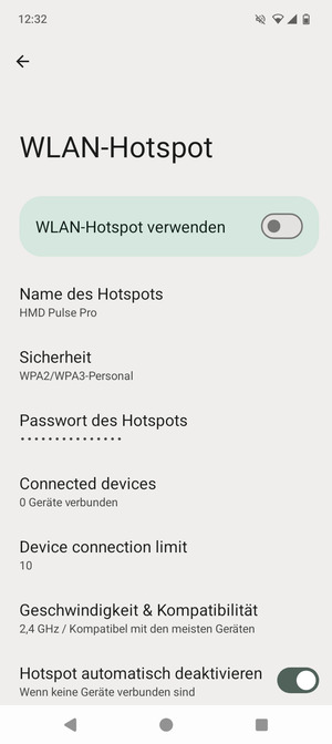Wählen Sie Passwort des Hotspots