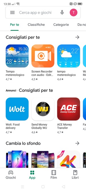 Seleziona la barra di ricerca