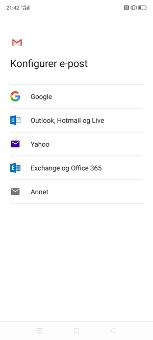 Velg Exchange og Office 365