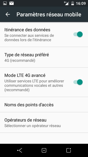 Activer ou désactiver Itinérance des données