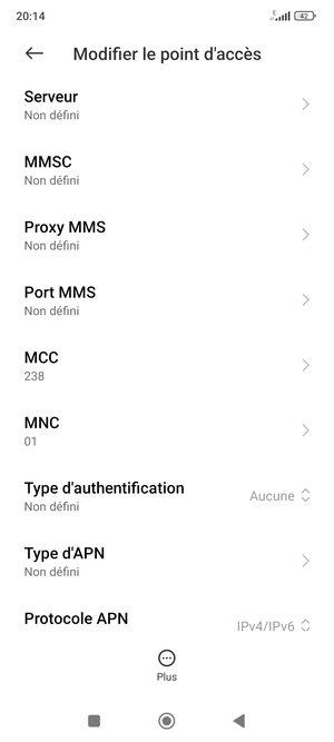 Faites défiler vers le bas et saisissez les informations Internet