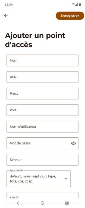 Saisissez les informations Internet