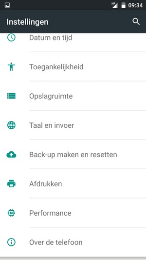 Scroll naar en selecteer Back-up maken en resetten