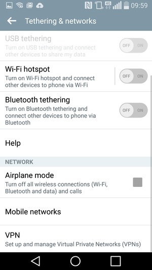 Scroll to and select Mobile networks