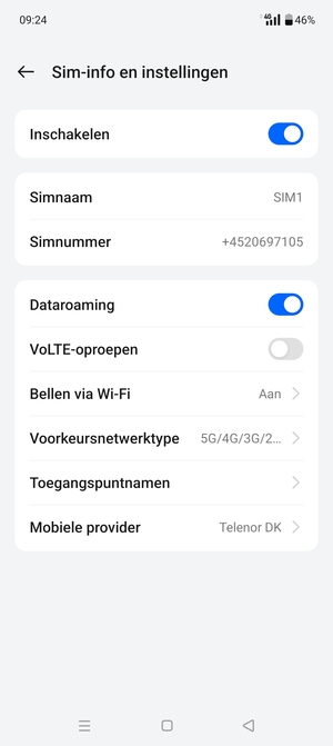 Schakel Dataroaming in of uit