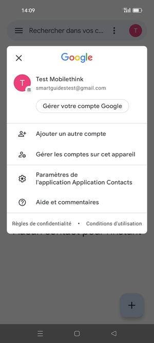 Sélectionnez Paramètres de l'application Application Contacts