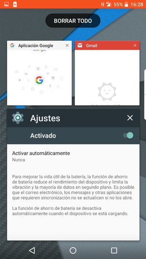 Seleccione BORRAR TODO para cerrar todas las aplicaciones en ejecución