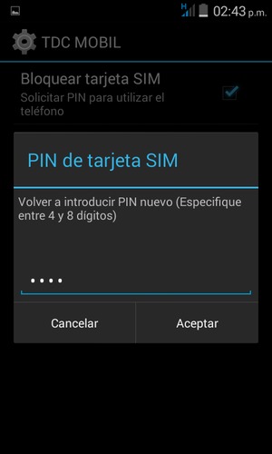 Confirme su nuevo PIN de tarjeta SIM y seleccione Aceptar