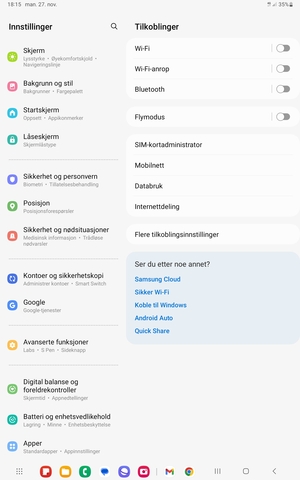 Bla til og velg Kontoer og sikkerhetskopi
