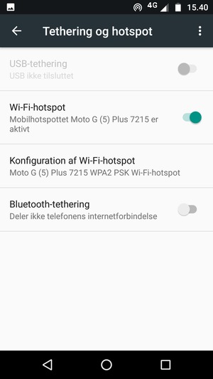 Din telefon er nu sat op til brug som modem