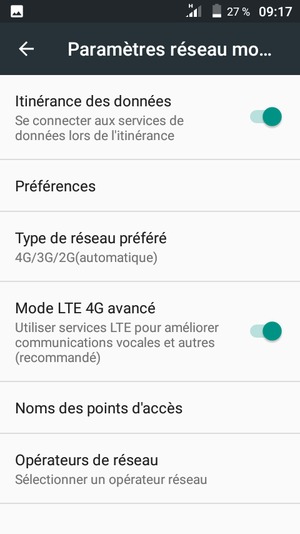 Activer ou désactiver Itinérance des données