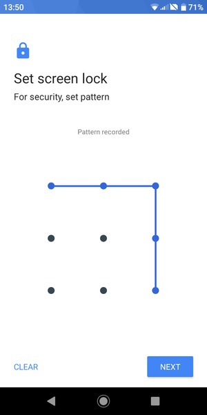 Draw an unlock pattern and select NEXT