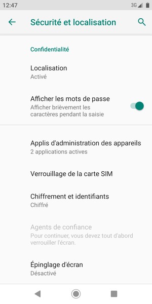 Sélectionnez Verrouillage de la carte SIM