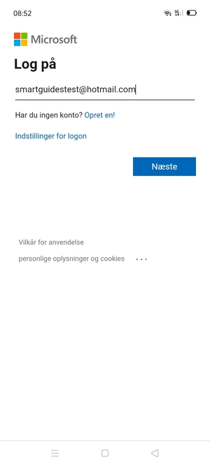 Indtast din e-mailadresse og vælg Næste