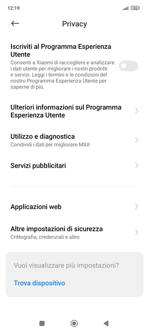 Scorri e seleziona Altre impostazioni di sicurezza