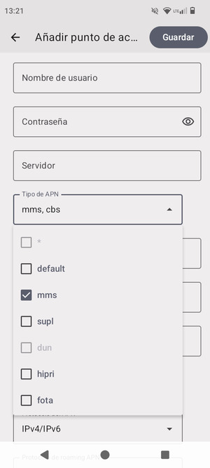 Marque la casilla de verificación mms
