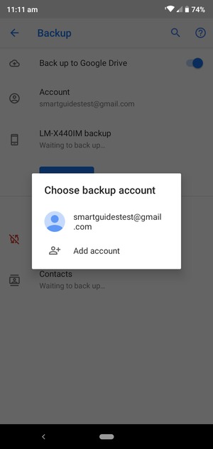 Select your backup account