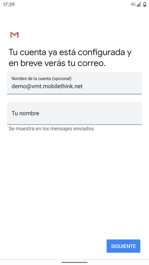 Déle a su cuenta un nombre y escriba su nombre. Seleccione SIGUIENTE