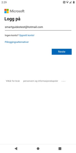 Skriv inn e-postadresse og velg Neste
