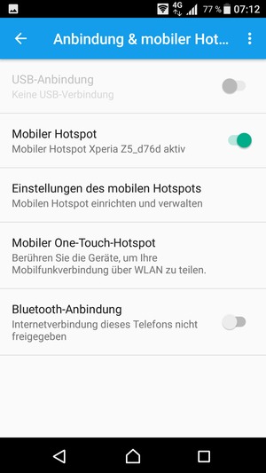 Ihr Handy ist jetzt für die Verwendung als Modem eingerichtet